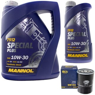 Motor oil set of Engine oil MANNOL 10W-30 Special Plus API SN 6 liter + oil filter SM 104