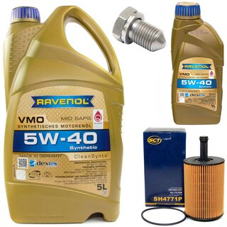 Motor oil set of Engine Oil RAVENOL VMO SAE 5W-40 6 liter + oil filter SH 4771 P + Oildrainplug 15374