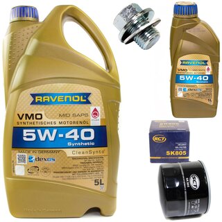 Motor oil set of Engine Oil RAVENOL VMO SAE 5W-40 6 liter + oil filter SK 805 + Oildrainplug 30264