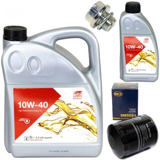 Motor oil set of Engine oil Febi SAE 10W-40 6 liter + oil filter SM 5091 + Oildrainplug 30269